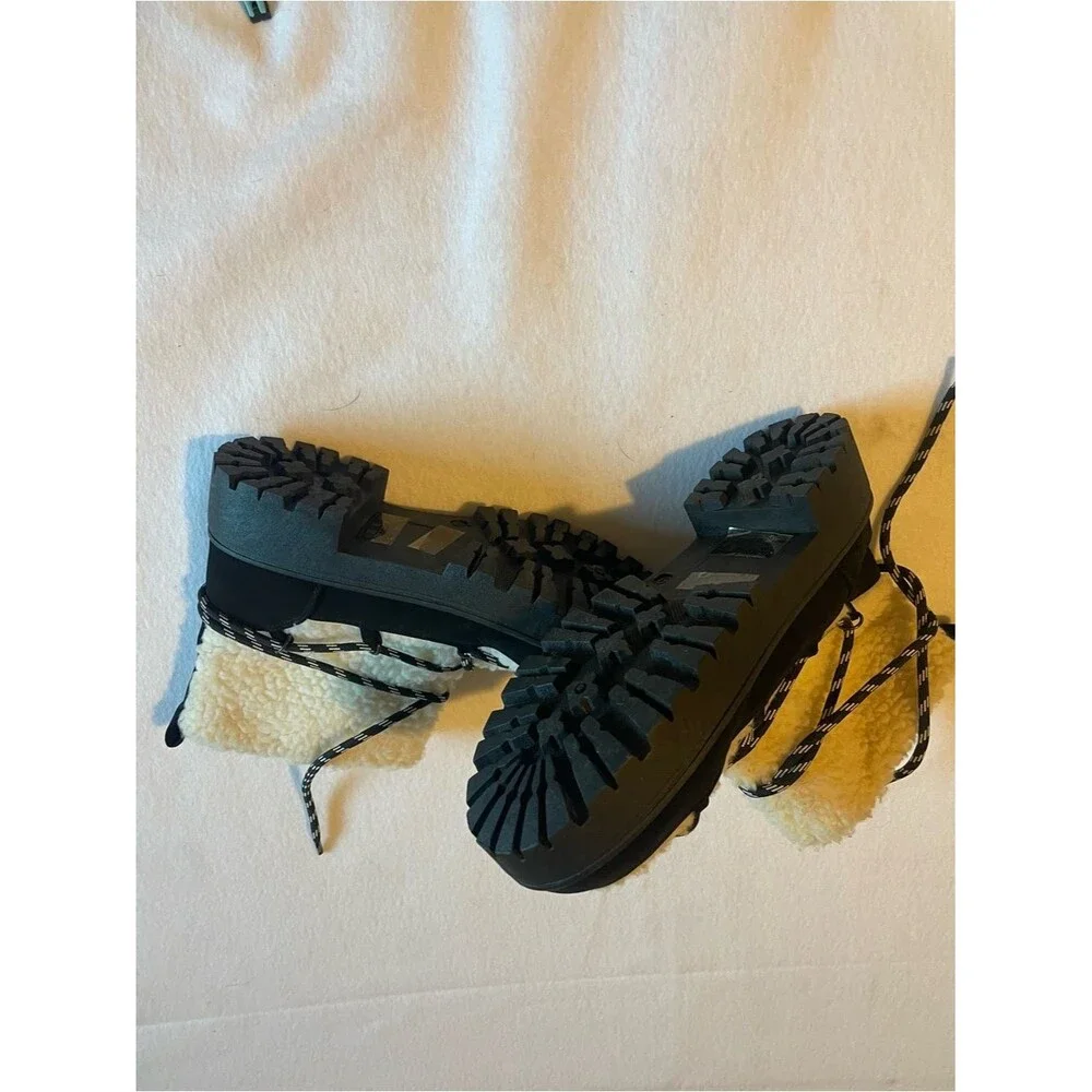 Black Faux-Shearling Lug-Sole Winter Boots